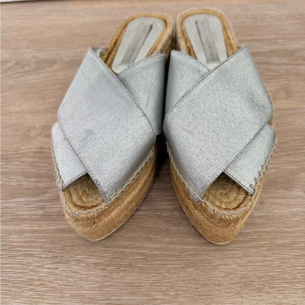 Stella McCartney Silver Metallic Espadrille Platform Mules